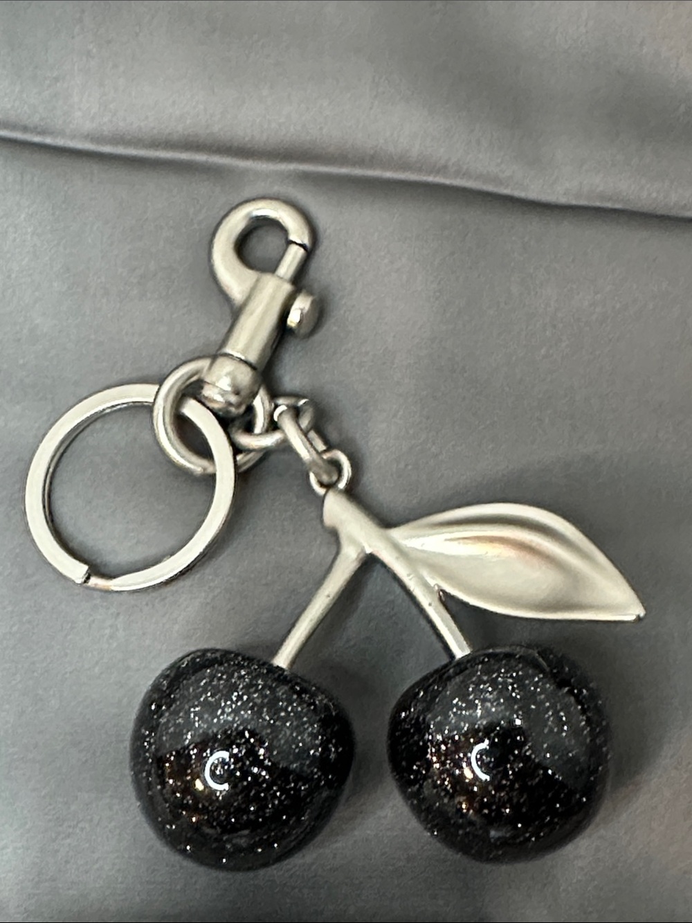 Black Glitter Cherry Keychain - Women's Accessory